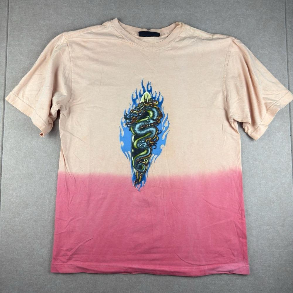 Y2K No Boundaries T-Shirt Men's Large‎ Pink Beige Tie Dye Snake Flame Graphic